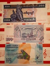3 vers. 100er. Banknoten aus vers. Ländern. Alle 3 sind UNC. 