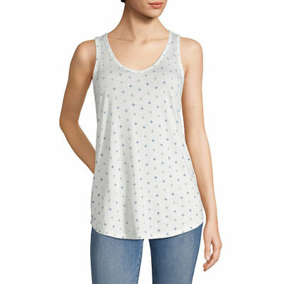 a.n.a. Women's V Neck Sleeveless Tank Top Shirt SMALL White Shibori Geo New