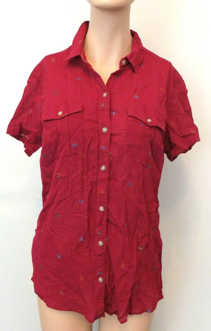 Chemise Légère Femme Eddie Bauer, Rose, Sans Manches, Col Boutonné, 2XL, En Nylon, Sri Lanka