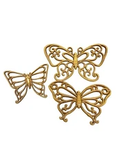 Set Of 3 Vintage Homco Gold Butterfly Wall Hangings