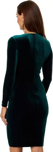 New Size 6 Calvin Klein Elegant GREEN Velvet Faux Wrap Easy Fit Sheath Dress - Picture 4 of 7