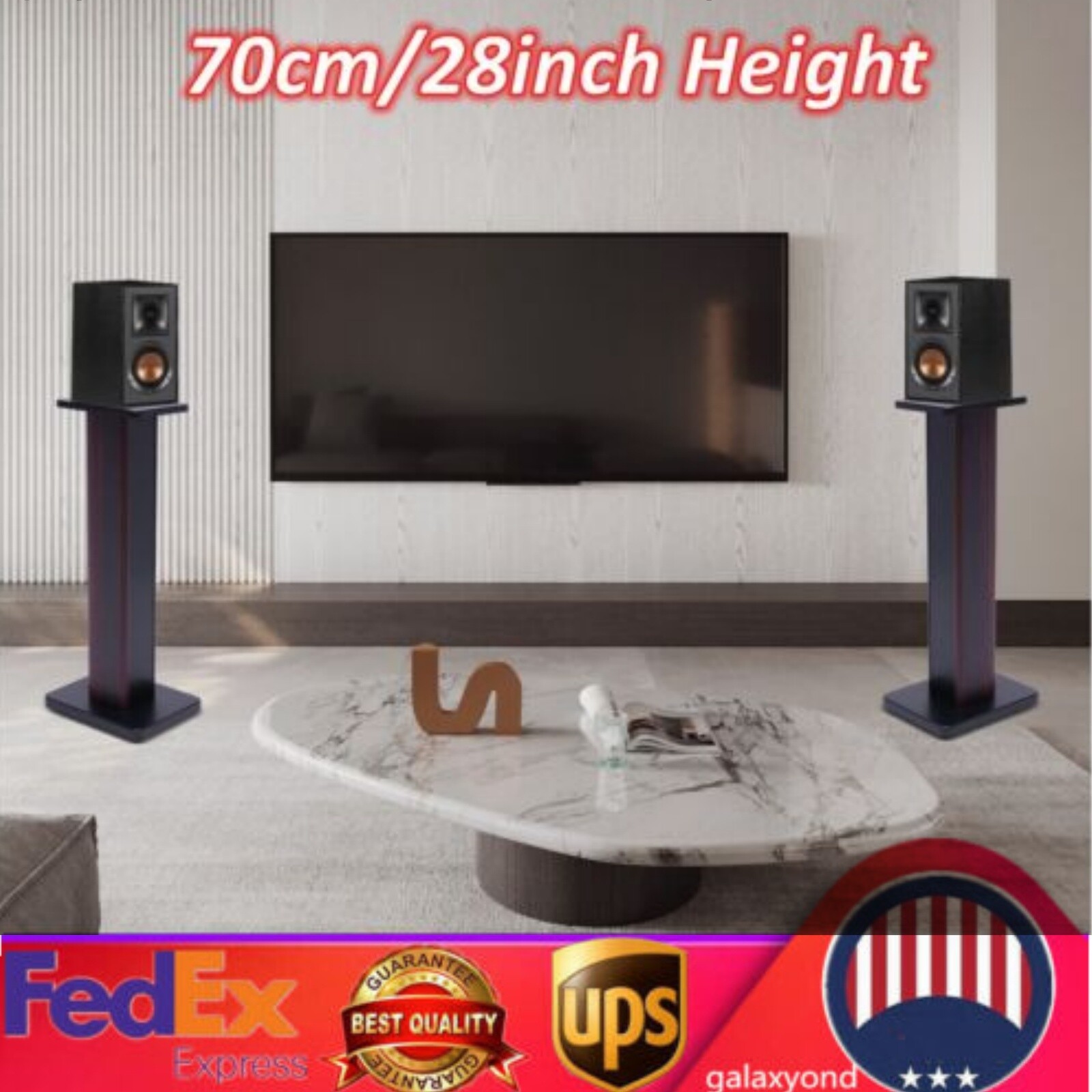 28in MDF Black Walnut Speaker Stand for Bookshelf Surround Sound Home Theater Rack