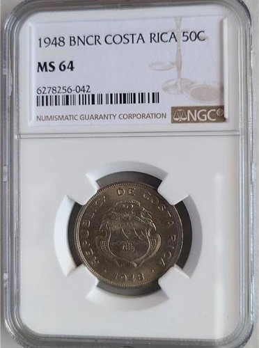 Costa Rica 50 Centimos 1948 BNCR NGC MS 64
