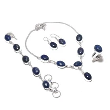 Lapis Lazuli Gemstone 925 Silver Handmade Jewelry Set