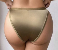 Glossy Olive Wet Look Second Skin Satin Buttery Soft Rio Bikini Pantie 3XL NEW