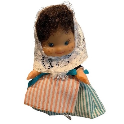 Vintage 5'' Rubber Face Folk Doll Freckled Girl Headscarf Dress