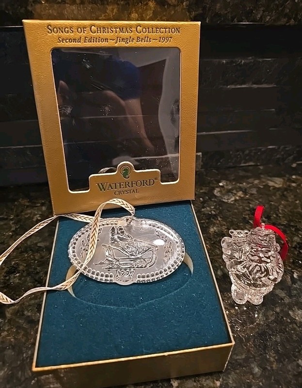 Lot of 2-Waterford Crystal Ornament 1997 and Marquis Santa Ornament.  Germany. 