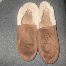 Vionic Clare Faux Fur Slipper Women 7 Brown Suede Orthaheel Comfort House Shoe