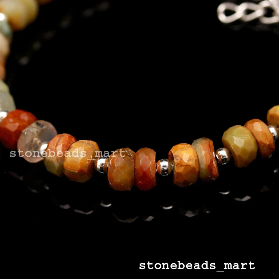 Bracciale in argento sterling 925 con pietre preziose occhio di gatto 8-9... - Immagine 2 di 4