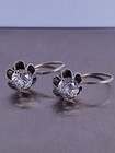Old Vintage 70s Soviet Union Silver 875 Earrings USSR Transparent Stone FIANIT