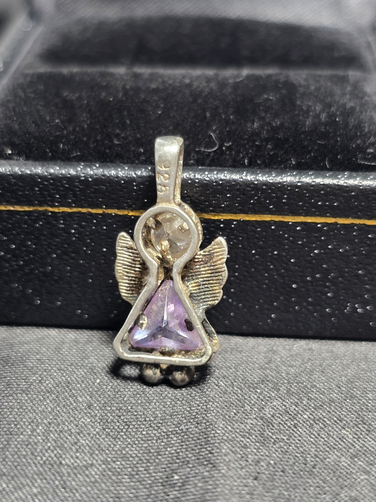 Silver Angel Pendant with Triangular Amethyst and… - image 2