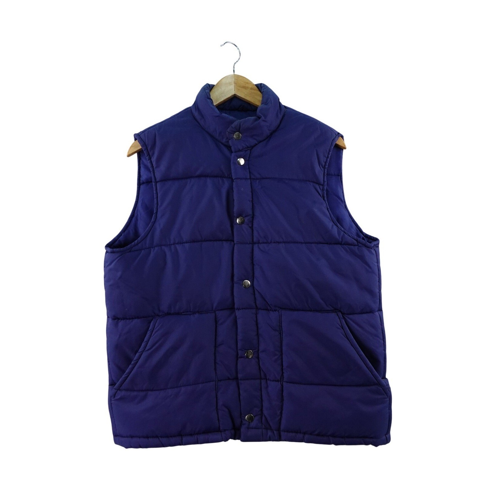 Vintage 70s JCPenney Puffer Vest Mens M Blue Nylon Snap Front Sleeveless Jacket