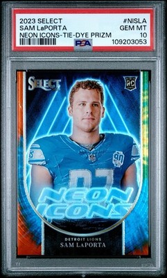 2023 Panini Select - Neon Icons Sam LaPorta #NI-SLA Tie-Dye Prizm /25 PSA 10