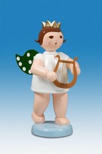 Angel Musician With Handharfe Crown Height 8 11/16in New Wood Christmas