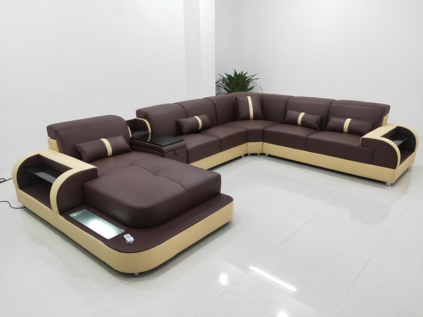 Ledersofa Design Sofa U Form Wohnlandschaft Couch Polster Ecksofa Garnitur Neu-image