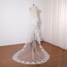 Elegant Lace Wedding Veil with Blusher Two Layer Romantic Bridal Headpiece