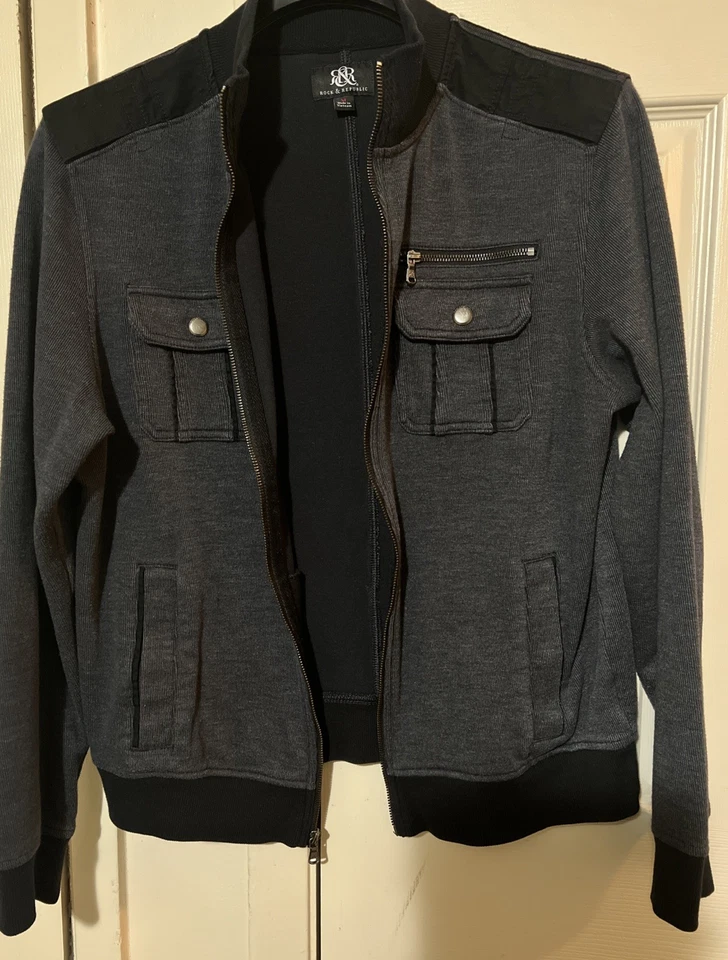 Chaqueta Rock & Republic Para Hombre Gris Mediano Cremallera Completa Mezcla de Algodón Bolsillo Ligero Foto 4 de 4