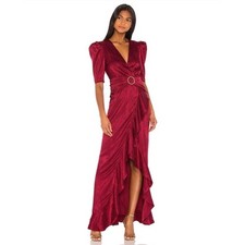 Song of Style Edwin Maxi Dress Cranberry Red Jacquard Puff Small New