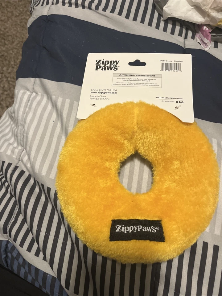 Zippy Paws - Donutz Squeaky Plush Dog Toy Brown Yellow - 7" NeW - Image 2 of 2
