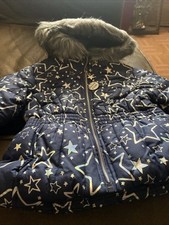 R1881 Rothschild Sz 2T Coat Jacket Faux Fur Hooded Navy w Foil Stars