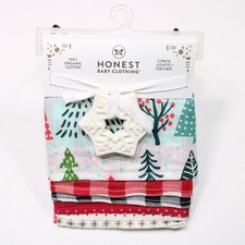 Honest Baby 100% Organic Cotton Holiday Lovey Cloths & Teether Set Christmas