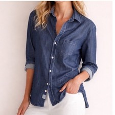 Frank Eileen Relaxed Button-Up Shirt Size S Vintage Dark Indigo Wash Demin