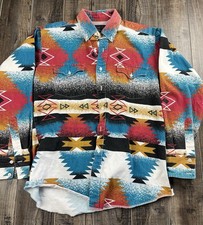 Panhandle Slim Aztec South Western Button Shirt 80s USA MADE 16x34 Mens Medium