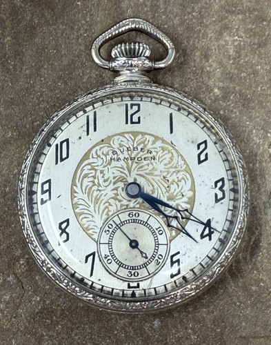 Vintage verzierte Dueber Hampten 10k Gold Filled Taschenuhr läuft