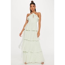 Fashion Nova Sage Halter Tiered Chiffon Maxi Dress NWT - 2XL