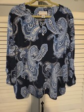 NWOT Alfred Dunner Woman BEAUTIFUL BLUES/ SWIRLS OF GOLD PULLOVER BLOUSE SIZE 1X