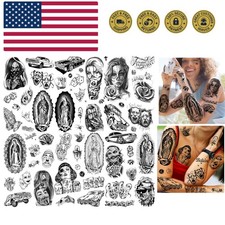 6 Sheets Large Chicano Temporary Tattoos For Men Women Adult, Chicana Guadalu...
