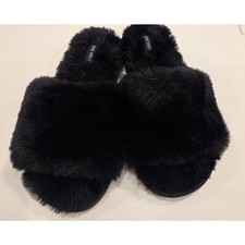 NWOT Nine West black faux fur Cozy Comfort Slippers sz M, 7-8