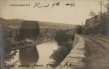 Little Falls, NY New York Train Tracks along River 1904 Original Vintage RPPC