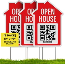 12'' X 17'' Open House Signs for Real Estate (3-Pack) - Double Side Print I