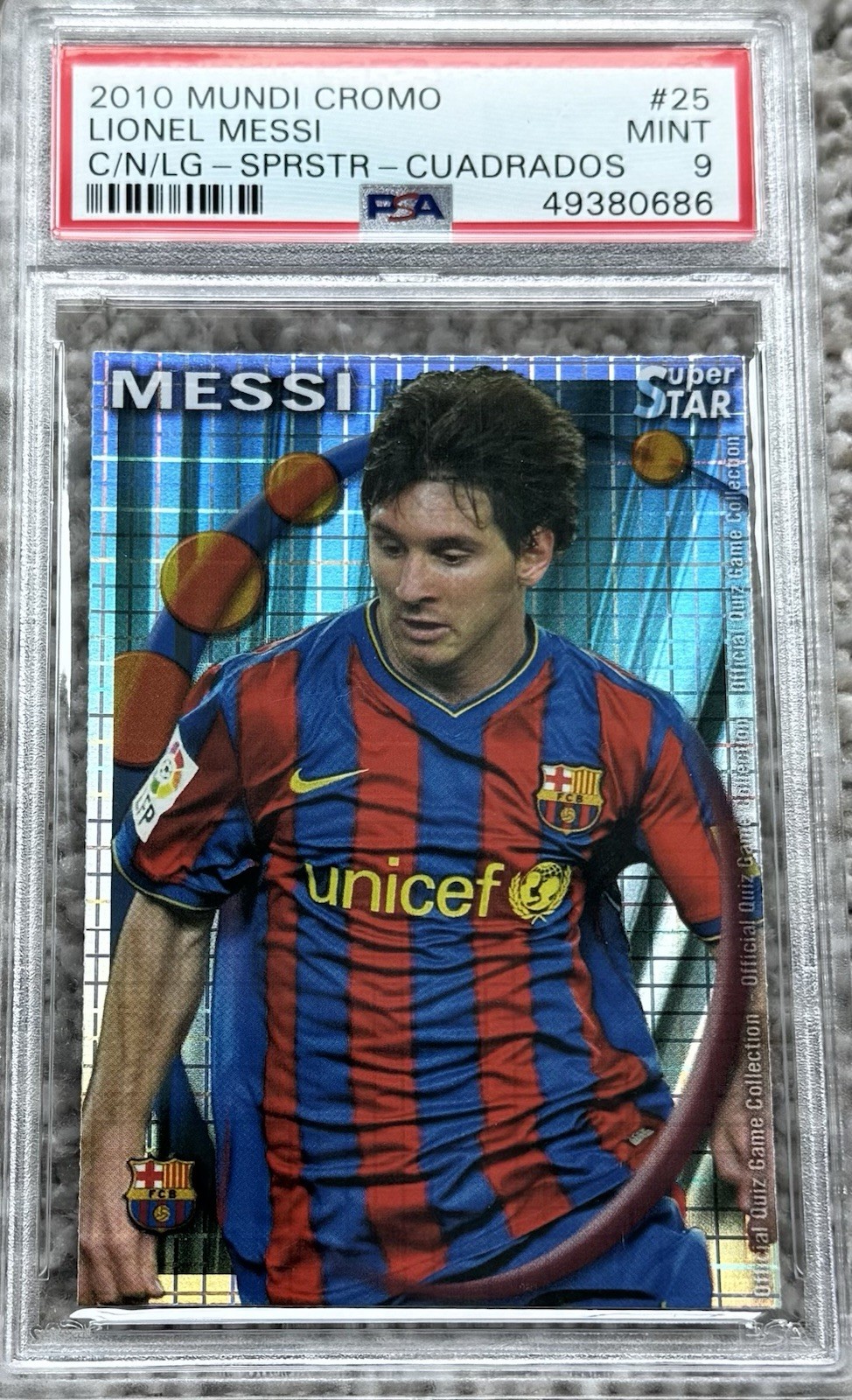 LIONEL MESSI 2010 MUNDICROMO SUPERSTAR CUADRADOS PSA 9