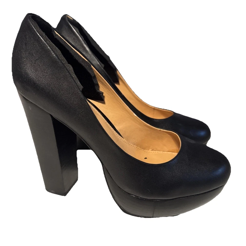 Zapatos de salón Express negros con plataforma de cuero sintético talla 7,5 punta redonda clásicos Foto 3 de 4