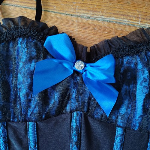 Vintage Y2k schwarz & blau Spitze Korsett sexy kokett Goth Bustier Top groß - Bild 2 von 9