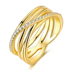 MULA European 925 Sterling Silver Finger Ring Golden Multi-layered Women Jewelry