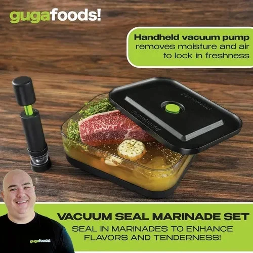 Guga Foods Vacuum Seal Marinade Container Set - BBQ/Grilling 9.45"x7.125"x3.4"