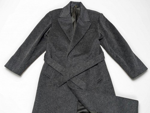 vintage OVERCOAT wool BELTED black 38 double breasted AMERICAN MALE mohair shag
