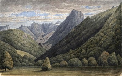 Berge bei Bex Schweiz - Aquarell 19. Jahrhundert - Grand Tour