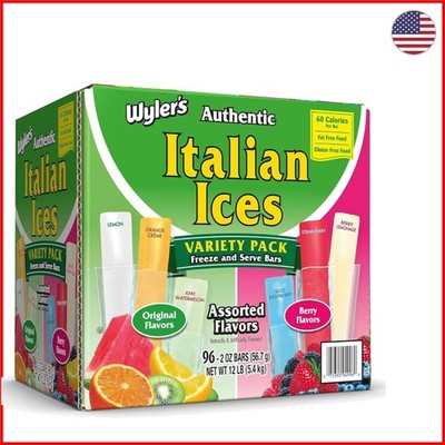 Authentic Italian Ice Freezer Bars - 96 Count of Fat Free and Gluten Free Treats