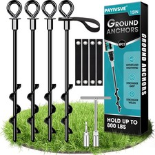 Ground Anchors Screw in 4Pcs, Trampoline Stakes with 4x15", Black