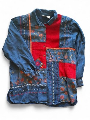 VTG Napa Valley Women s Red & Blue Chambray Button Down Top Mixed Media size L