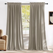 Living Room Camel Velvet 102 inches Long Curtains, Sound and Sunlight Reducin...