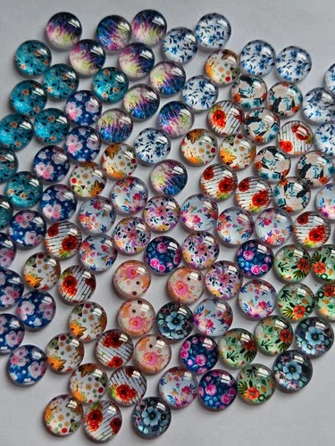 PC12-85 110pcs Glass Photo Cabochon Assorted Flower Floral 12mm Craft Supplies - product listing photo