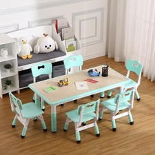 Preschool Kids Table Set w 6 Chairs,Adjustable Height Activity Desk for Ages 2-8