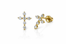 14K Yellow Gold Cubic Zirconia CZ Cross Earrings