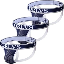 Men's Jockstrap Athletic Supporter Blue/White Medium 3-Pack