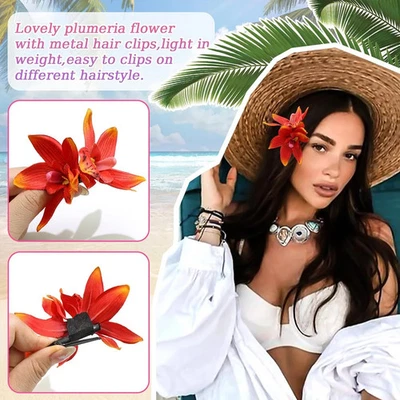 4 Pc Hawaiian Orchid Flower Hair Clips Bohemian Beach Women Hair Accessories - Image 1 of 4